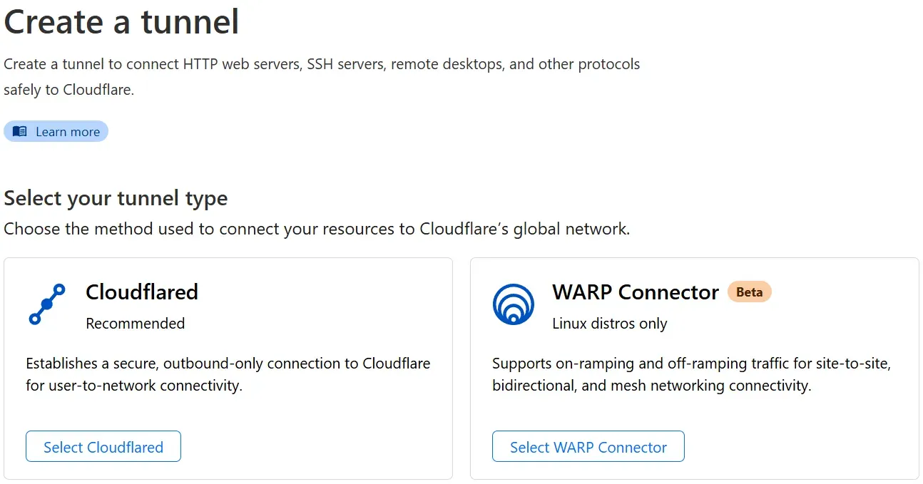 Selecting a connector type.