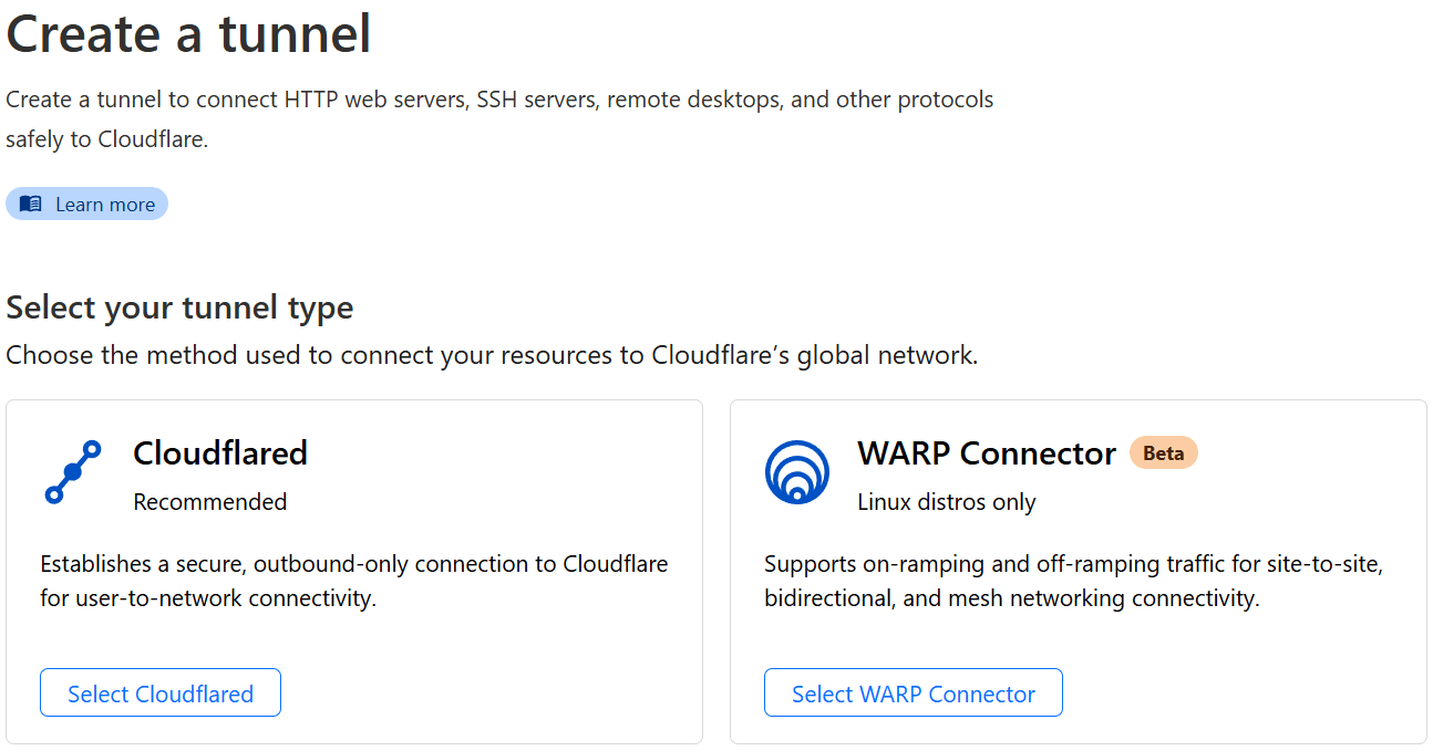 Selecting a connector type Selecting a connector type.