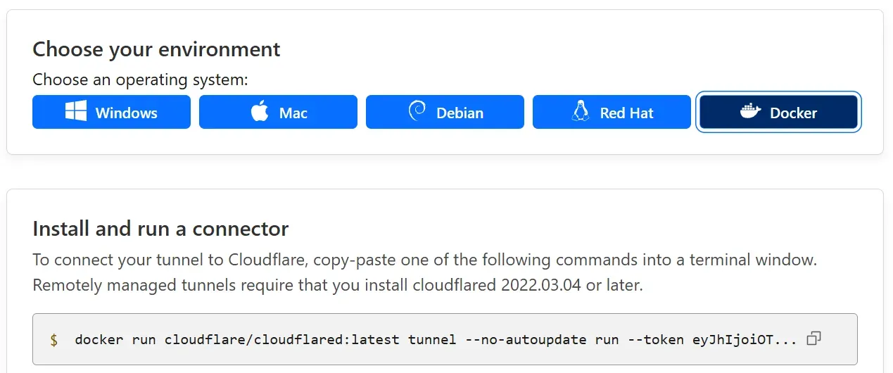 Docker run command for Cloudflared.