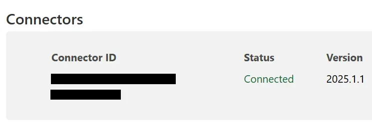Connector showing status Connected.
