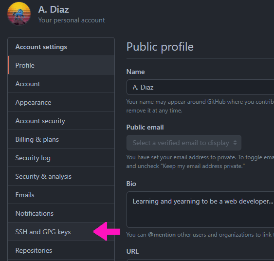 SSH and GPG keys in GitHub settings SSH and GPG keys in GitHub settings.