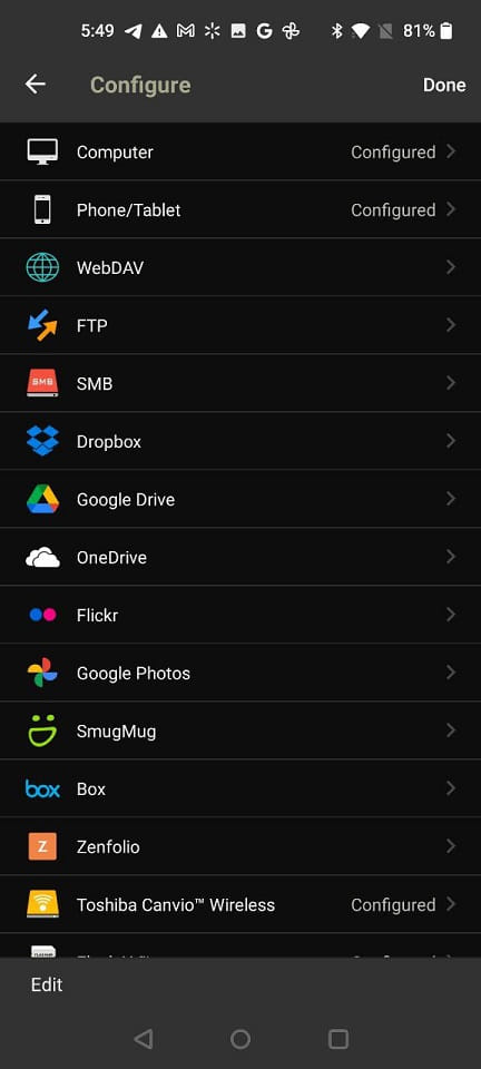 PhotoSync SMB configuration.