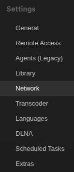 A screenshot of the Plex Media Server web-based user interface, top navigation bar, right corner