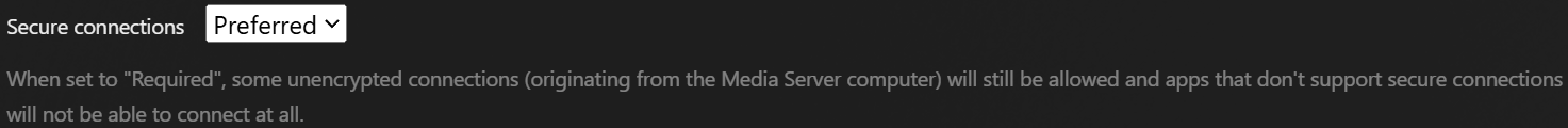 Secure connections setting in Plex Secure connections setting in Plex.