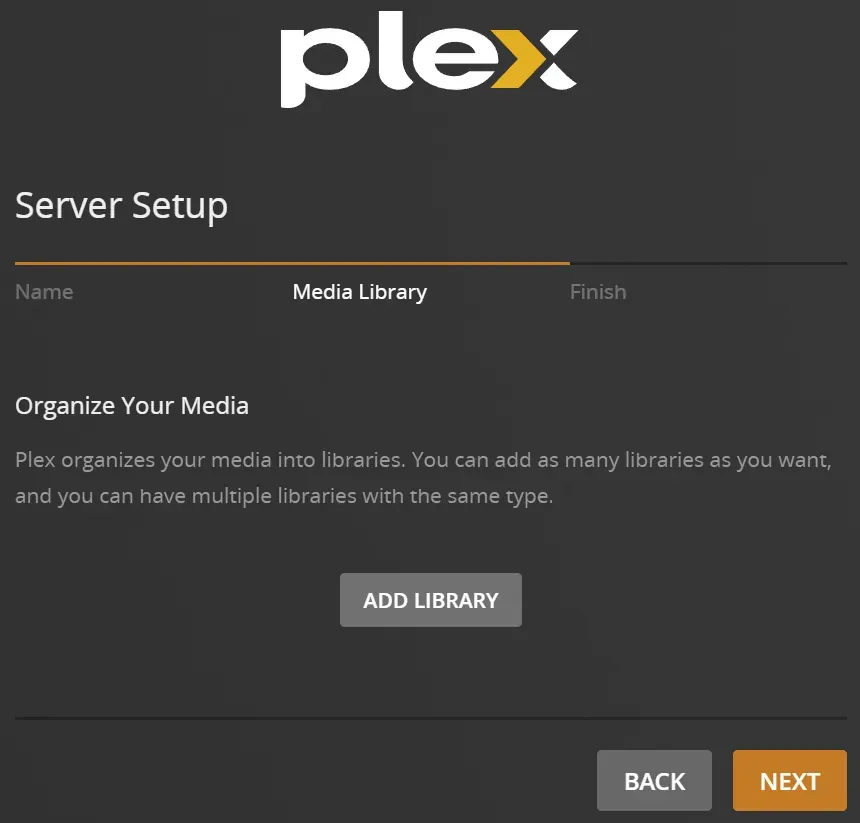 Adding a library in Plex.