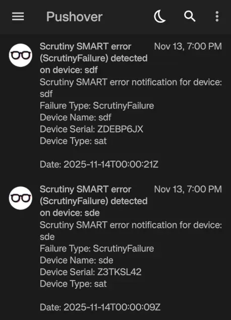 A screenshot of the Scrutiny web-based user interface