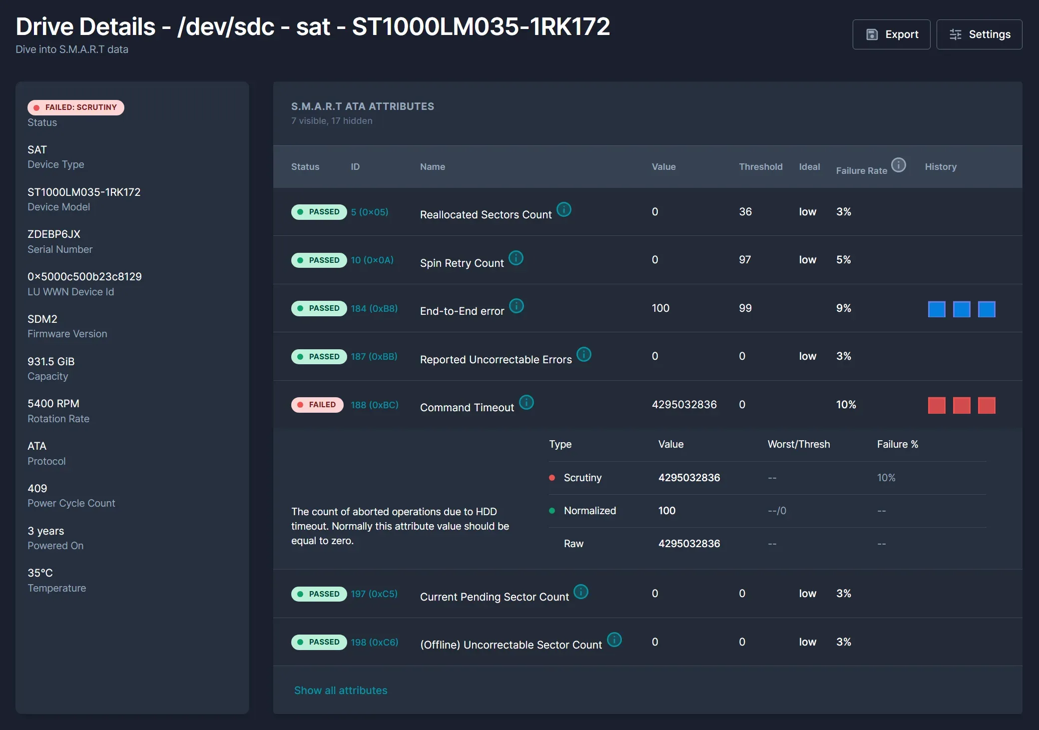 A screenshot of the Scrutiny web-based user interface
