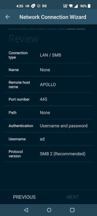 Review in Network Connection Wizard Review in Network Connection Wizard.