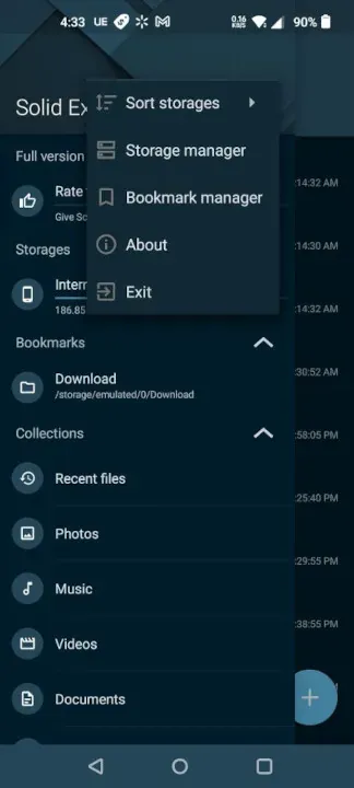 Storage manager in Solid Explorer.