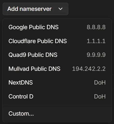 A screenshot from DNS tab in the Tailscale website's admin console.