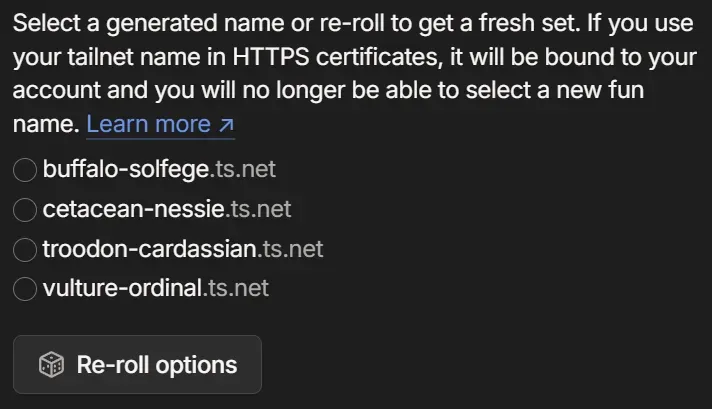 A screenshot of the Tailscale web-based admin console interface