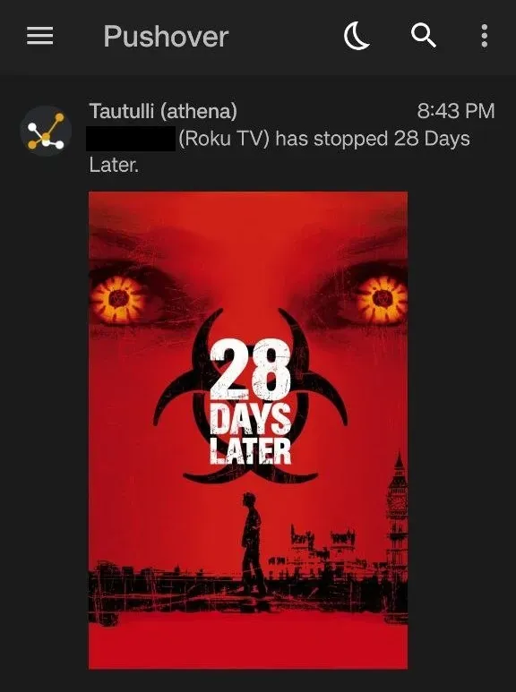 A screenshot of the Pushover mobile app