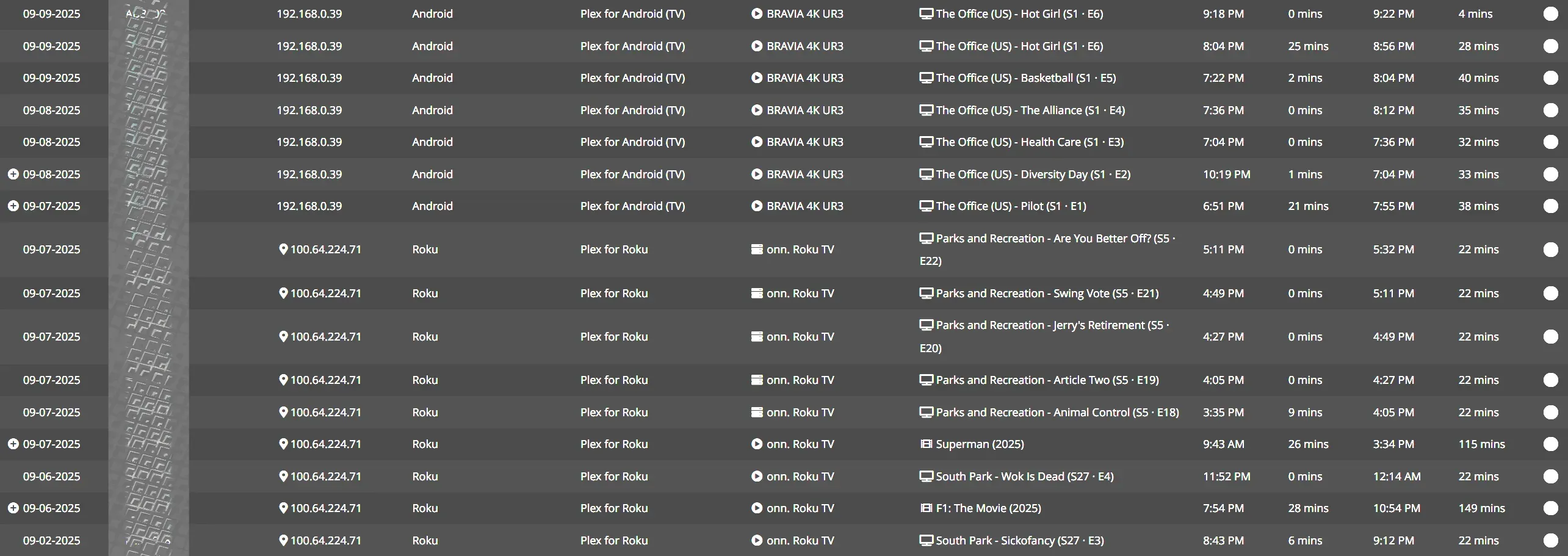A screenshot of Tautulli web-based interface