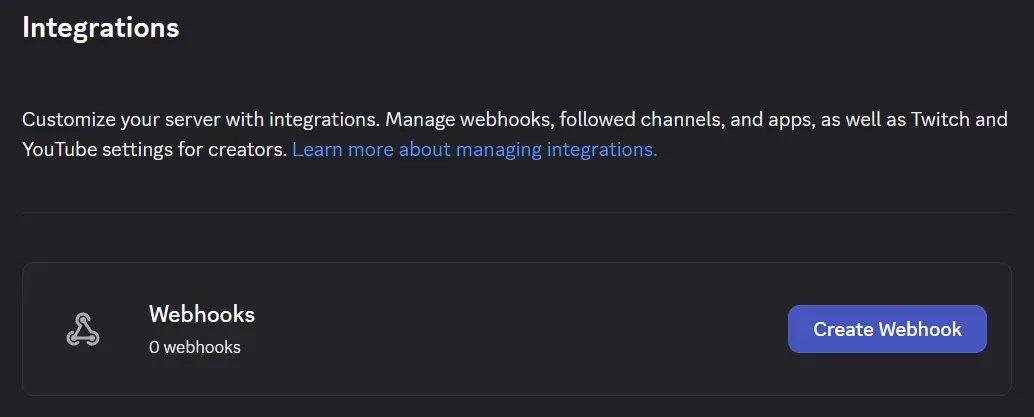 Creating a webhook in Discord.