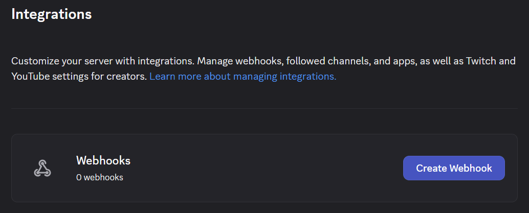 Creating a webhook in Discord Creating a webhook in Discord.