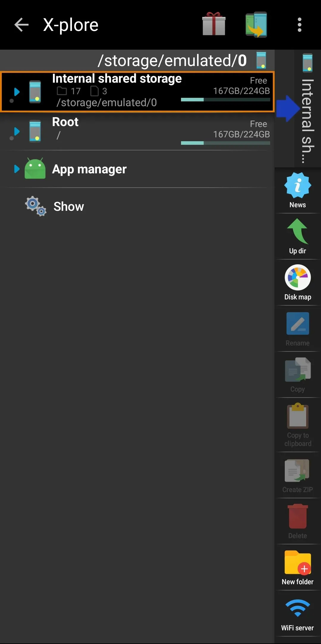 UI of X-plore File Manager.