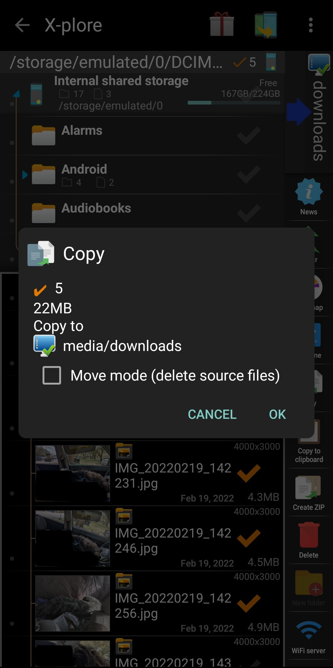 Transferring files in X-plore File Manager Transferring files in X-plore File Manager.