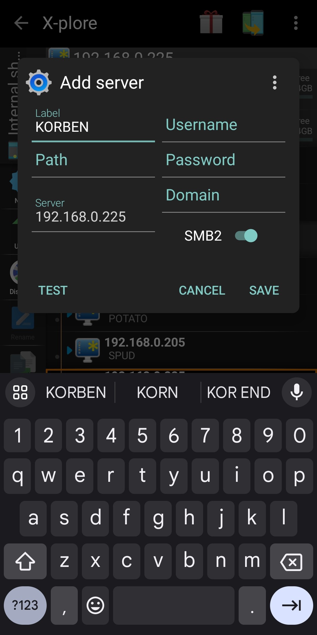 SMB share with checkmark in X-plore File Manager SMB share with checkmark in X-plore File Manager.