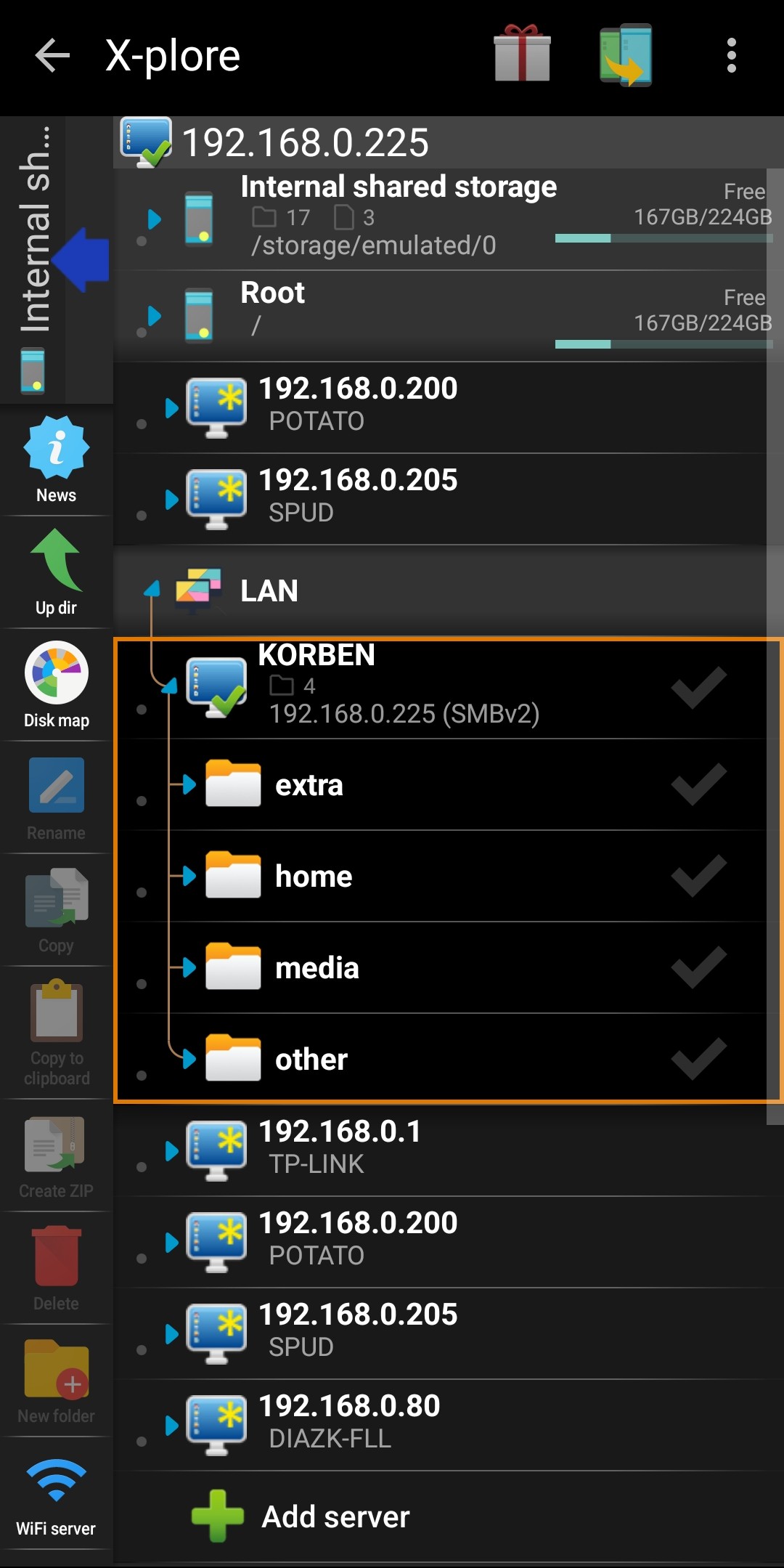 Accessing an internal storage folder in X-plore File Manager Accessing an internal storage folder in X-plore File Manager.