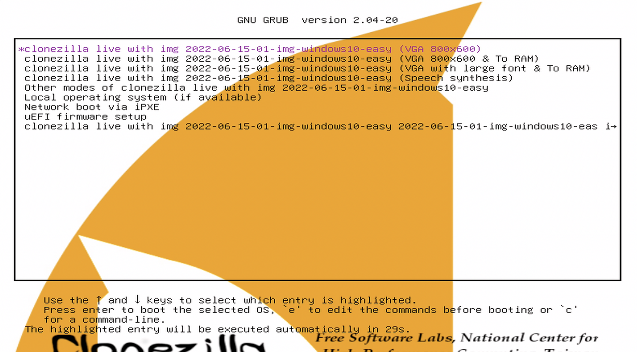 Clonezilla interface Clonezilla interface.